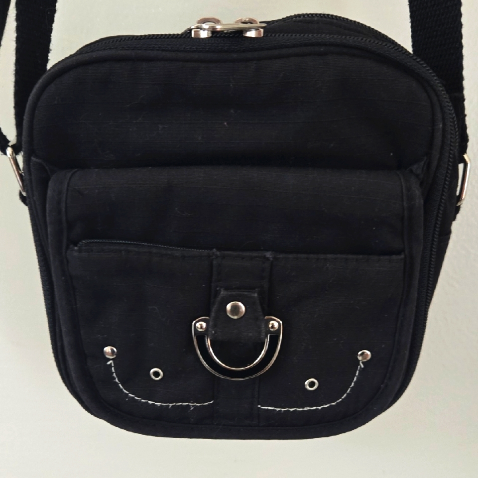Black Canvas Multi-Compartment Black Small Adjustable Crossbody Bag